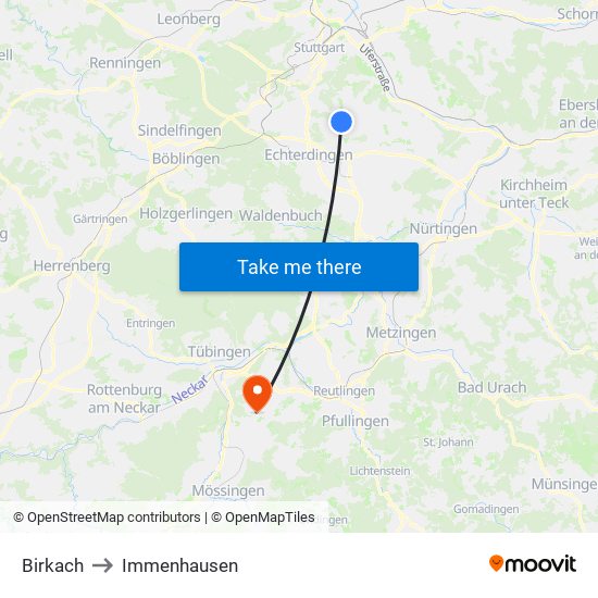 Birkach to Immenhausen map