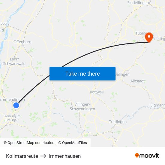 Kollmarsreute to Immenhausen map