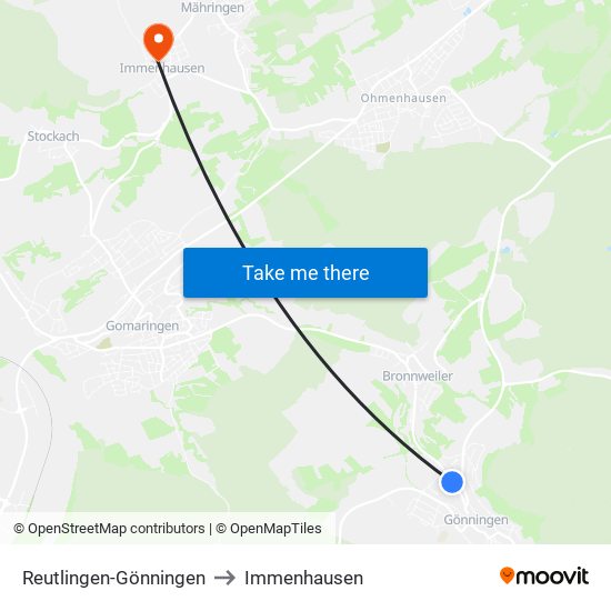 Reutlingen-Gönningen to Immenhausen map