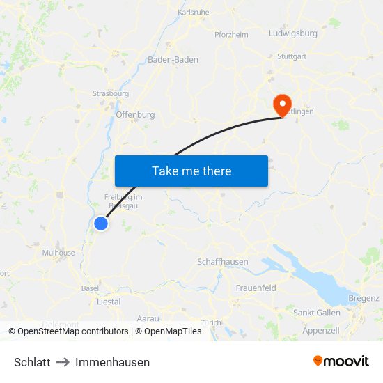 Schlatt to Immenhausen map