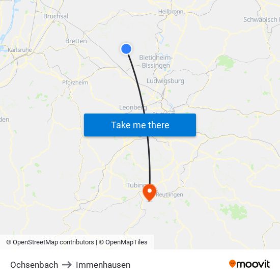 Ochsenbach to Immenhausen map
