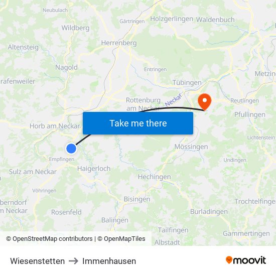 Wiesenstetten to Immenhausen map