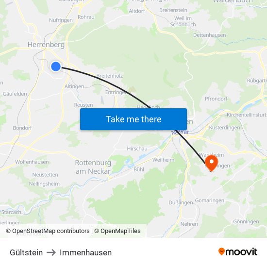 Gültstein to Immenhausen map