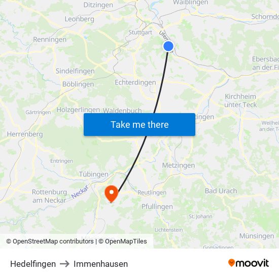 Hedelfingen to Immenhausen map