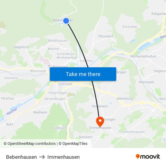 Bebenhausen to Immenhausen map