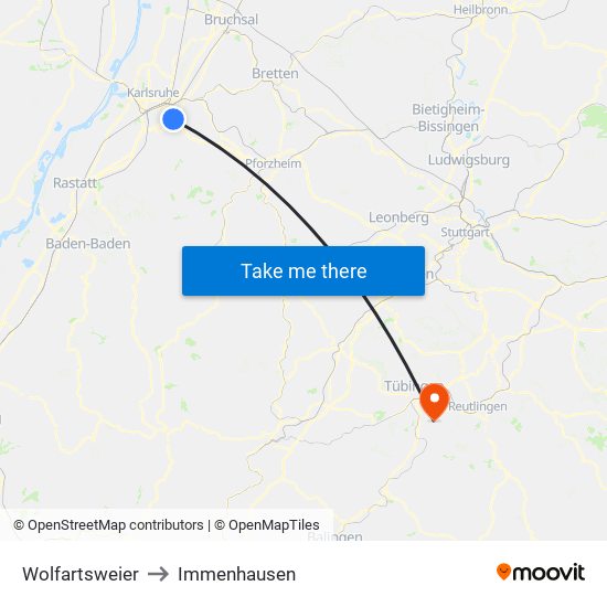 Wolfartsweier to Immenhausen map
