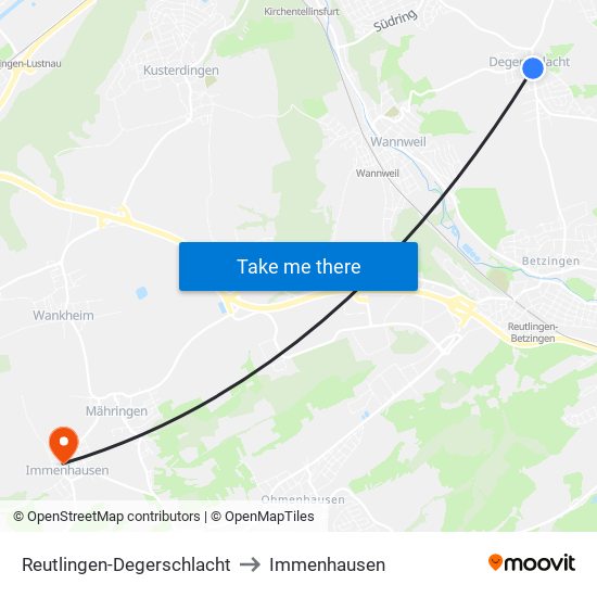 Reutlingen-Degerschlacht to Immenhausen map