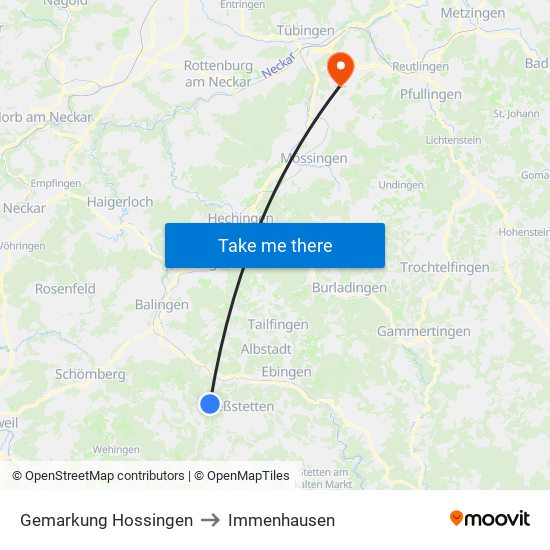 Gemarkung Hossingen to Immenhausen map