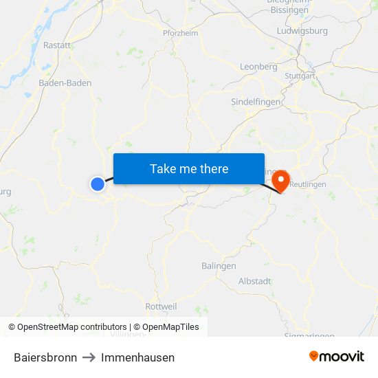 Baiersbronn to Immenhausen map