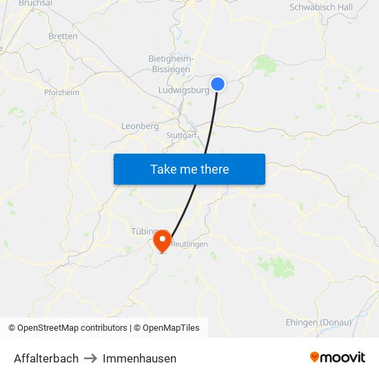 Affalterbach to Immenhausen map