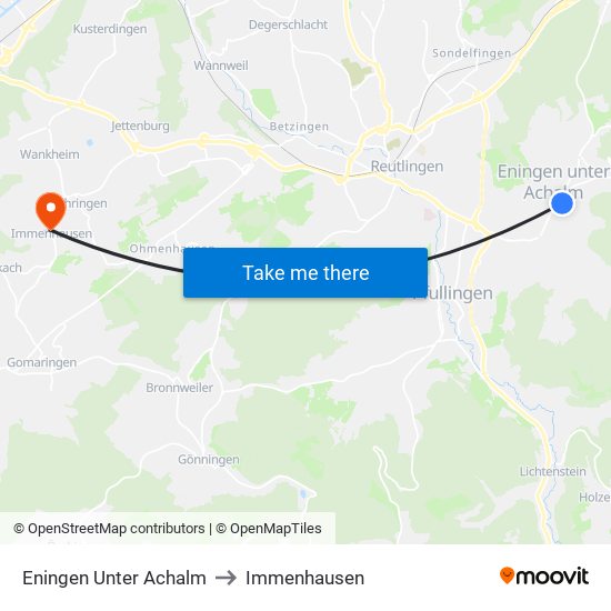 Eningen Unter Achalm to Immenhausen map
