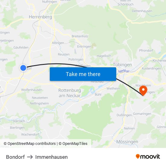 Bondorf to Immenhausen map