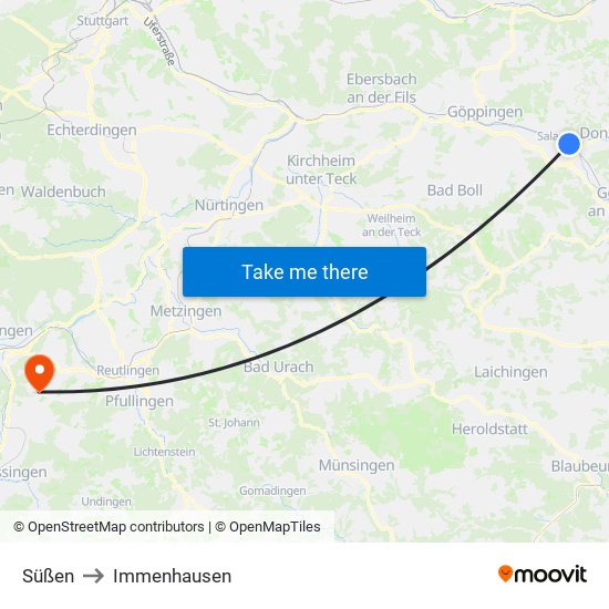Süßen to Immenhausen map