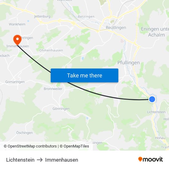 Lichtenstein to Immenhausen map