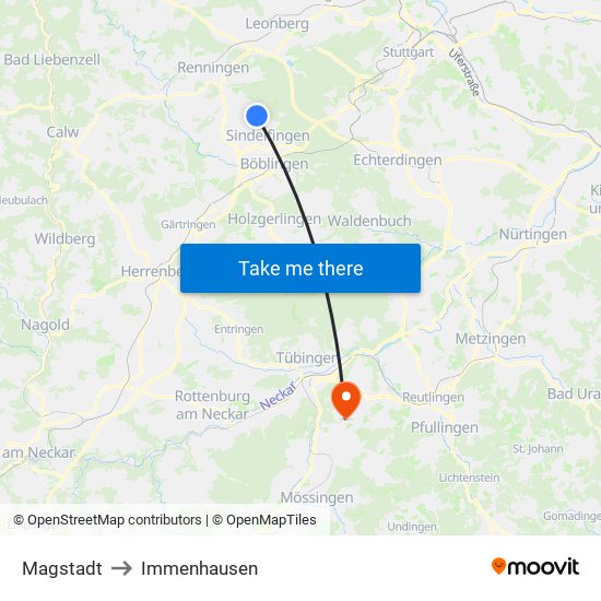 Magstadt to Immenhausen map