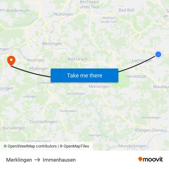 Merklingen to Immenhausen map