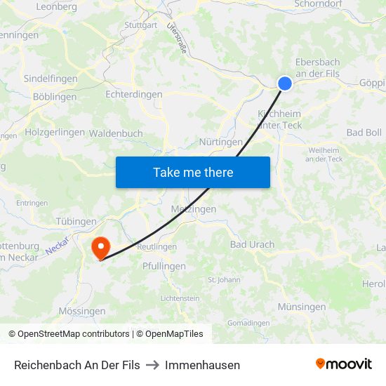 Reichenbach An Der Fils to Immenhausen map