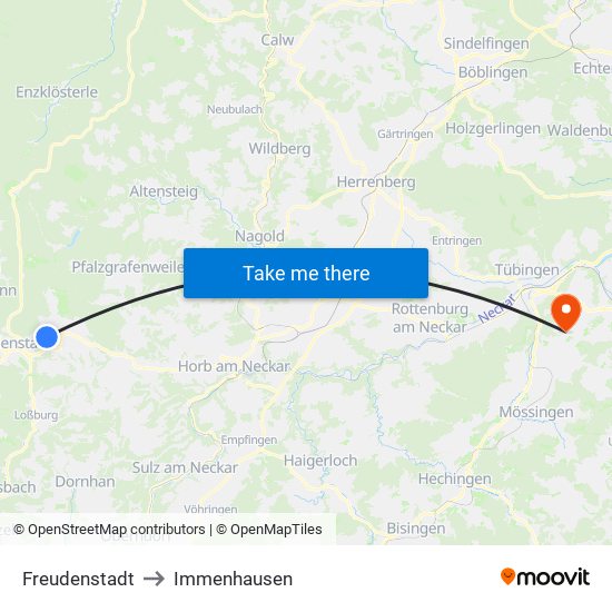 Freudenstadt to Immenhausen map
