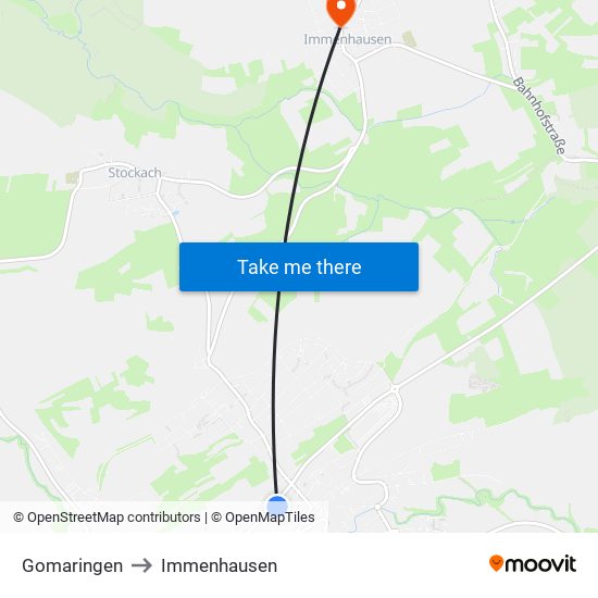 Gomaringen to Immenhausen map