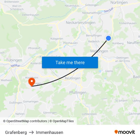 Grafenberg to Immenhausen map