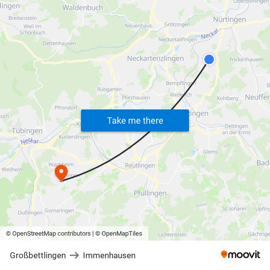 Großbettlingen to Immenhausen map
