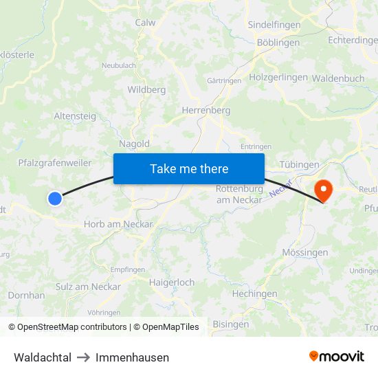 Waldachtal to Immenhausen map
