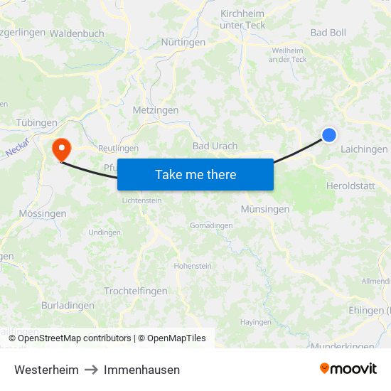 Westerheim to Immenhausen map
