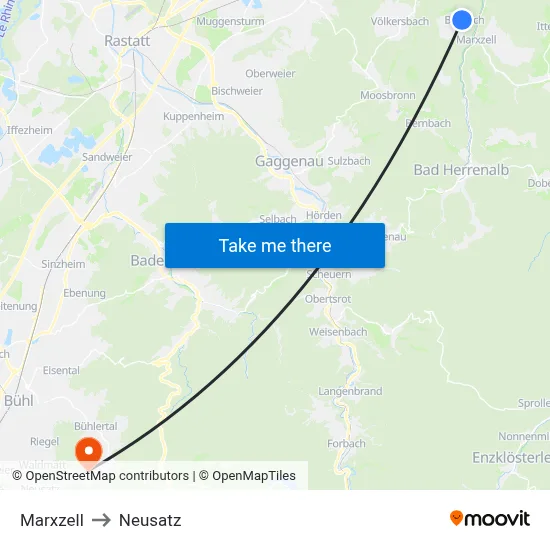 Marxzell to Neusatz map