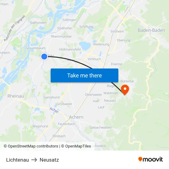 Lichtenau to Neusatz map