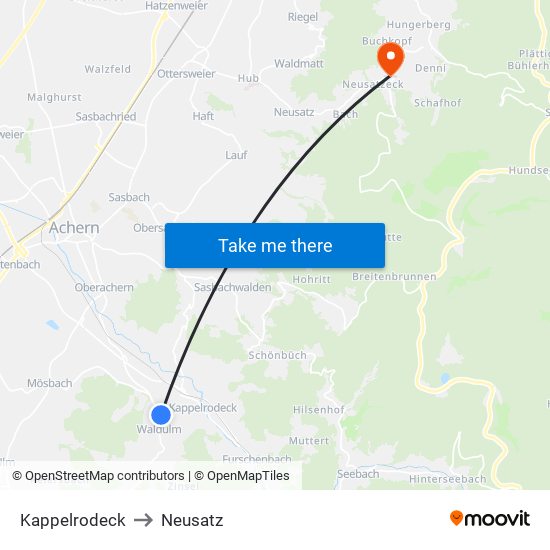Kappelrodeck to Neusatz map