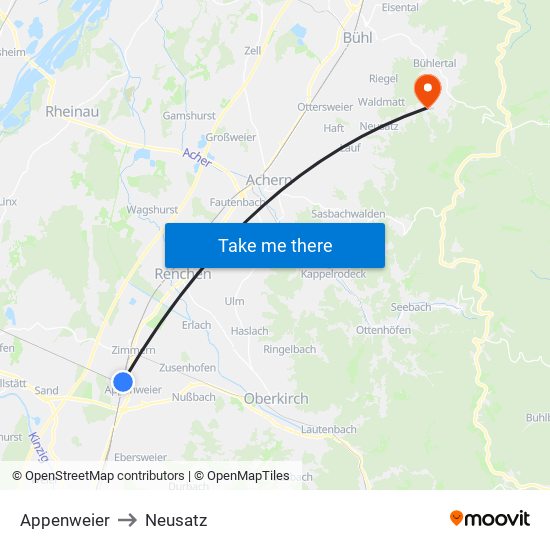 Appenweier to Neusatz map
