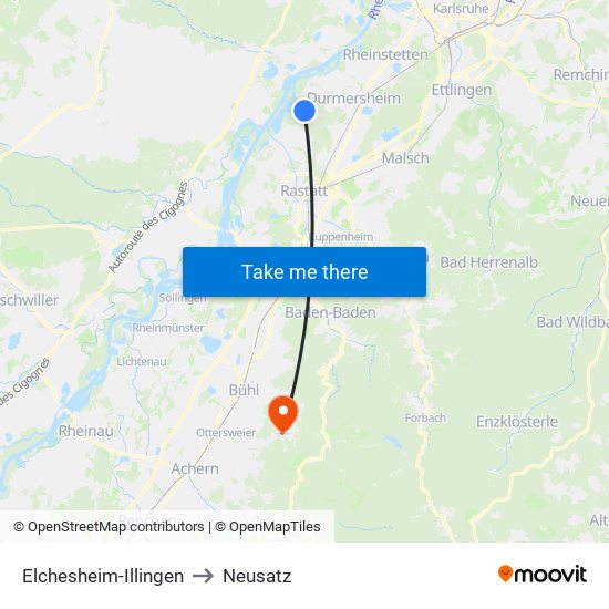 Elchesheim-Illingen to Neusatz map