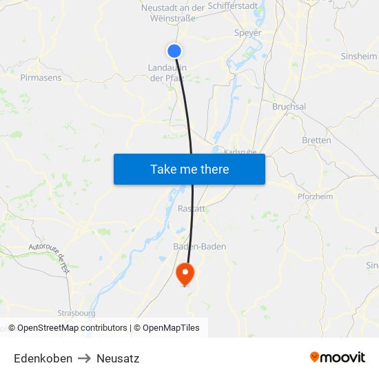 Edenkoben to Neusatz map