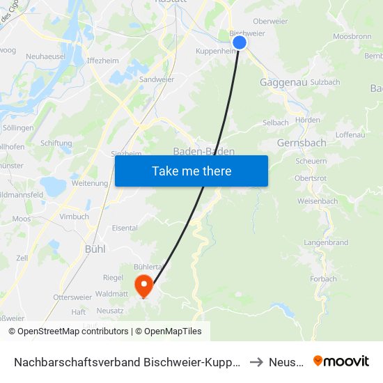 Nachbarschaftsverband Bischweier-Kuppenheim to Neusatz map