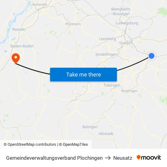 Gemeindeverwaltungsverband Plochingen to Neusatz map