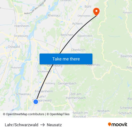 Lahr/Schwarzwald to Neusatz map