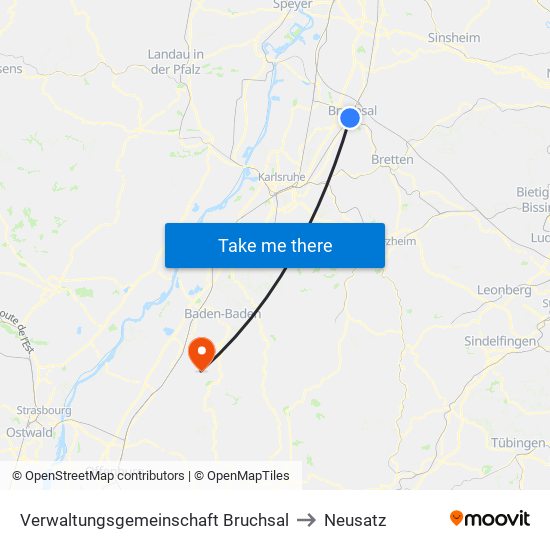 Verwaltungsgemeinschaft Bruchsal to Neusatz map
