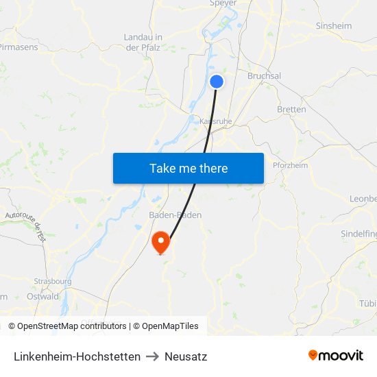 Linkenheim-Hochstetten to Neusatz map