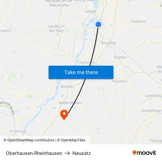 Oberhausen-Rheinhausen to Neusatz map