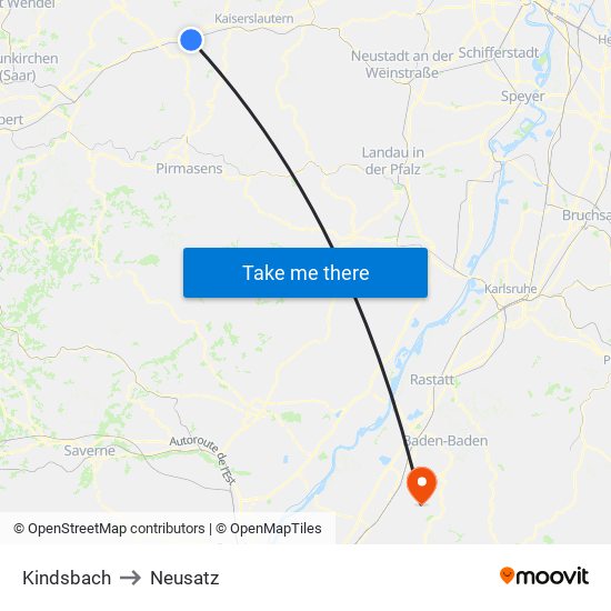 Kindsbach to Neusatz map