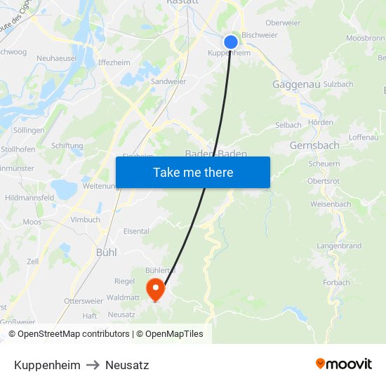 Kuppenheim to Neusatz map
