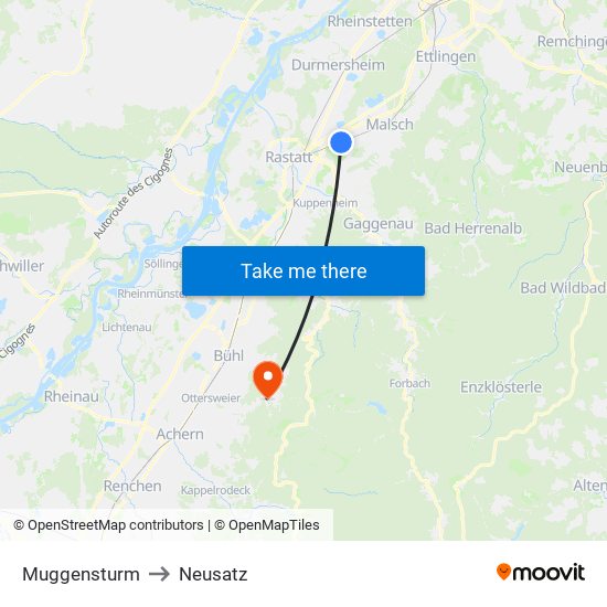 Muggensturm to Neusatz map