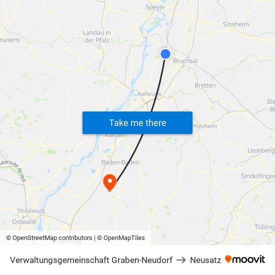 Verwaltungsgemeinschaft Graben-Neudorf to Neusatz map