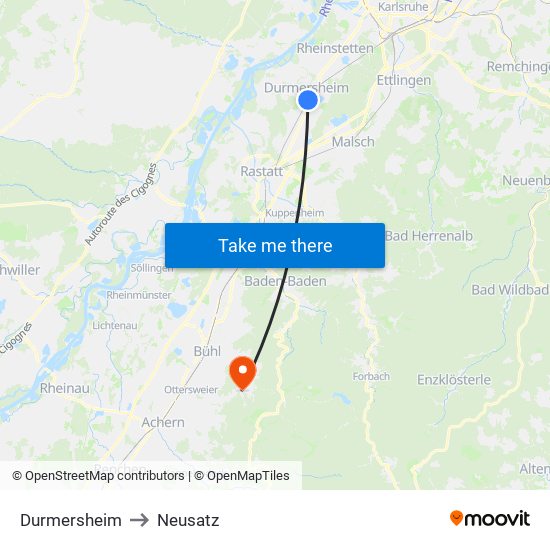 Durmersheim to Neusatz map