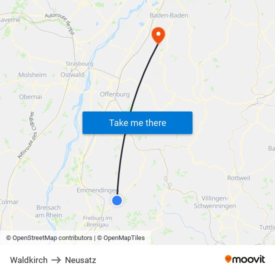 Waldkirch to Neusatz map