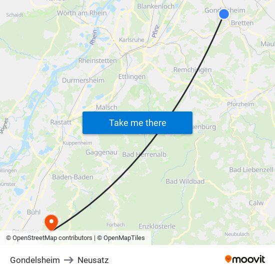 Gondelsheim to Neusatz map