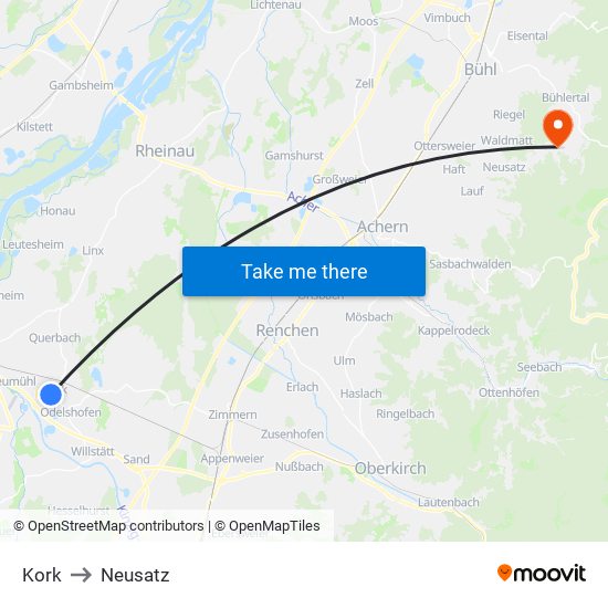 Kork to Neusatz map