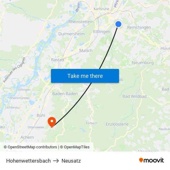 Hohenwettersbach to Neusatz map