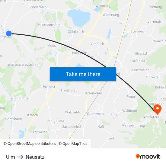 Ulm to Neusatz map