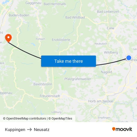 Kuppingen to Neusatz map